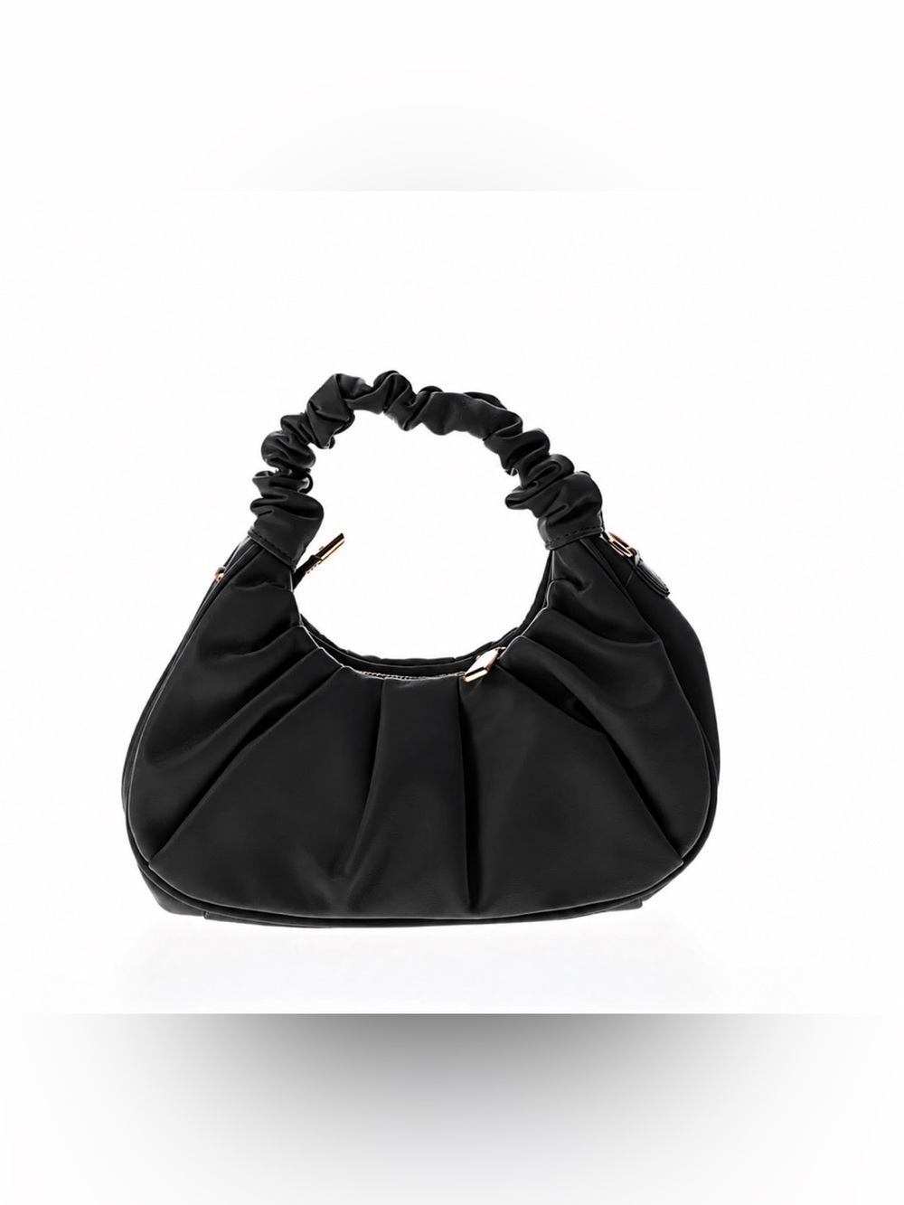 Ruched Black Shoulder Bag with Gathered Handle